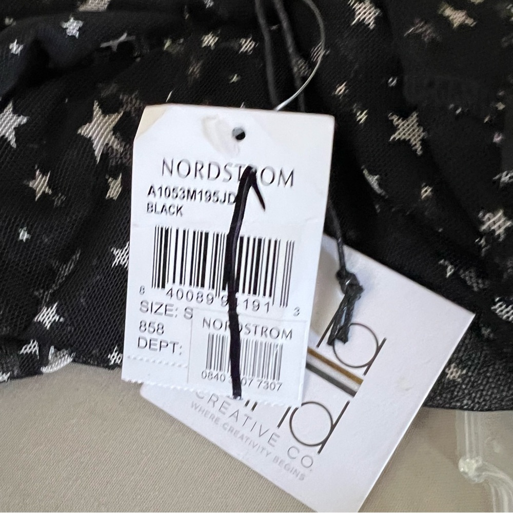 La La Land Black Star Print Sheer Mesh Mock Neck Size Small New - Picture 7 of 8